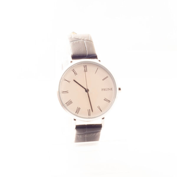 RELOJ PRUNE PLATEADO Y BLANCO CON CUERINA NEGRA - Image 2