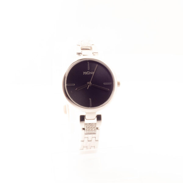RELOJ PRUNE NEGRO Y MALLA METALICA PLATEADA CON CUBIC - Image 2
