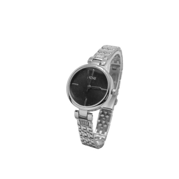 RELOJ PRUNE NEGRO Y MALLA METALICA PLATEADA CON CUBIC