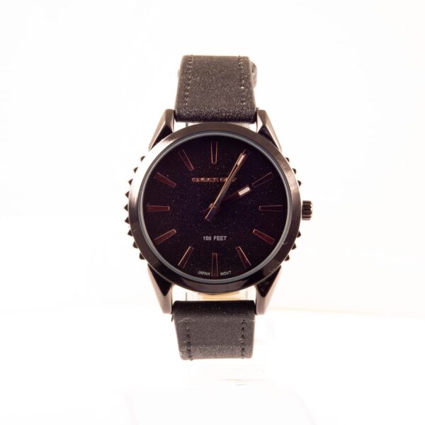 RE614-RELOJ KNOCK OUT NEGRO CON MALLA DE CUERO ECOLOGICO