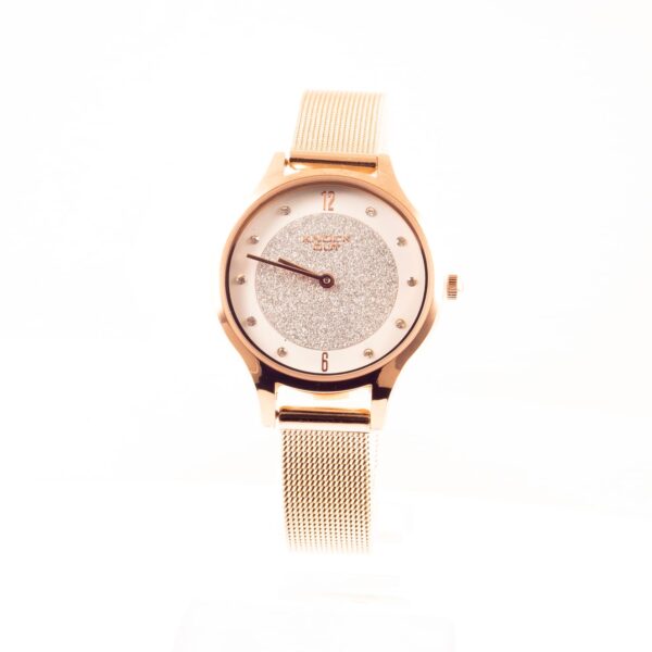 RELOJ KNOCK OUT BLANCO BRILLO Y MALLA FINA ROSE - Image 2