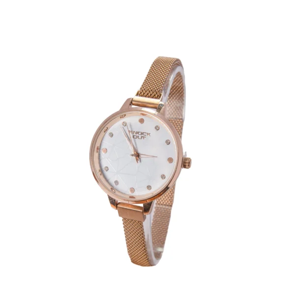 RELOJ KNOCK OUT CON MALLA CIERRE IMANTADO DISEÑO BLANCO