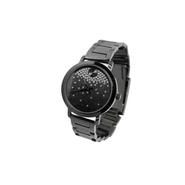 RELOJ KNOCK OUT DE MALLA METÁLICA NEGRA Y COLGANTES TRÉBOL