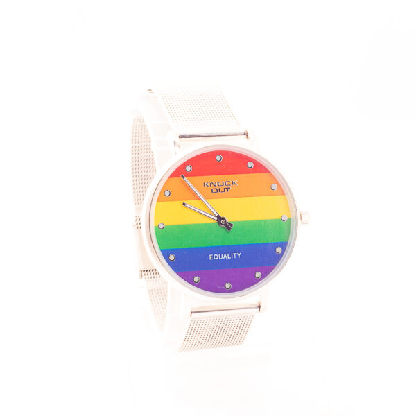 RELOJ KNOCK OUT DE MALLA METÁLICA CON BANDERA DEL ORGULLO - Image 2