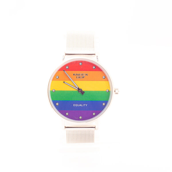 RELOJ KNOCK OUT DE MALLA METÁLICA CON BANDERA DEL ORGULLO
