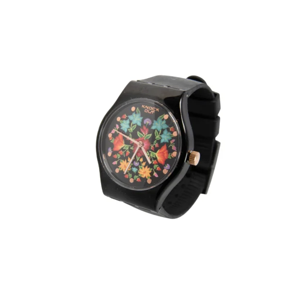 REJ61KO-RELOJ CON MALLA DE GOMA NEGRA Y FONDO FLOREADO