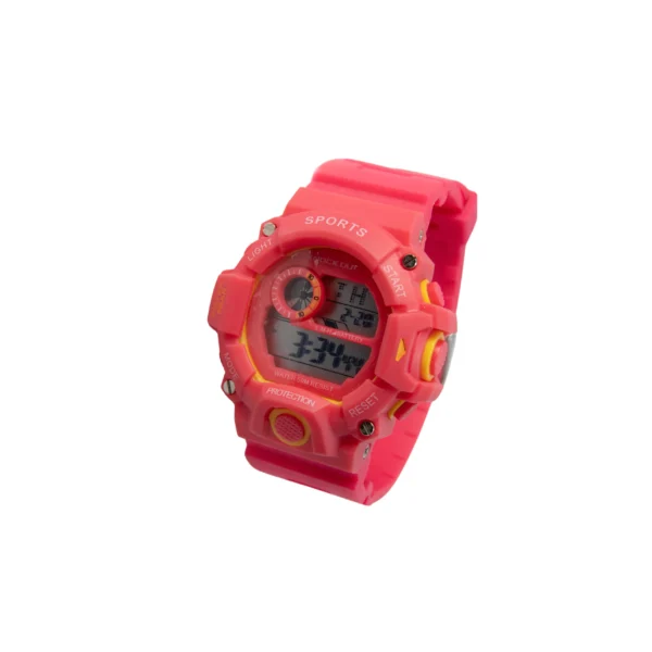 RELOJ KNOCK OUT DEPORTIVO, MALLA DE GOMA ROSA, Y AMARILLA