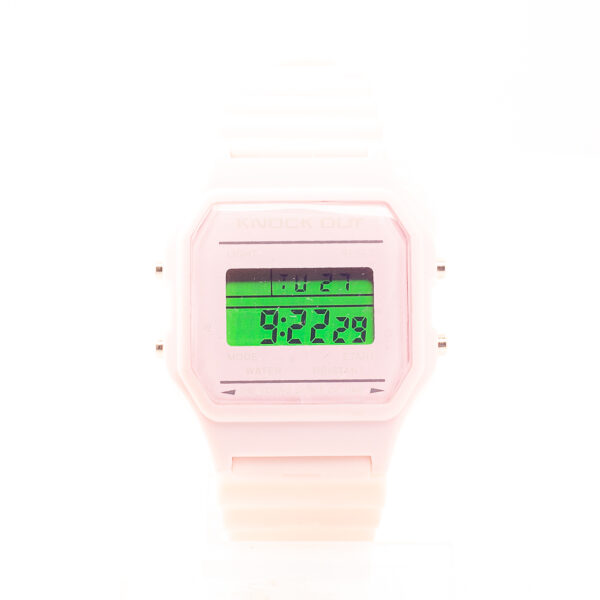 REJ87KO-RELOJ KNOCK OUT SEMI CUADRADO CON MALLA DE GOMA ROSA