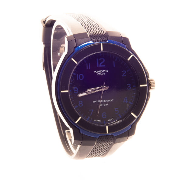 RELOJ KNOCK OUT CON MALLA DE GOMA NEGRA Y DETALLES EN AZUL - Image 2