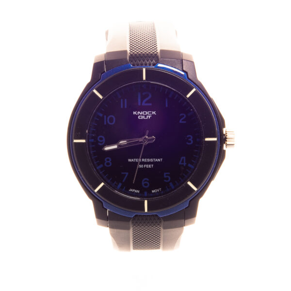 RELOJ KNOCK OUT CON MALLA DE GOMA NEGRA Y DETALLES EN AZUL