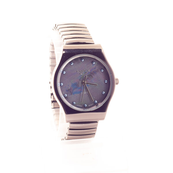 RELOJ KNOCK OUT CON MALLA ELASTIZADA NEGRA Y BOLITAS AZULES - Image 2