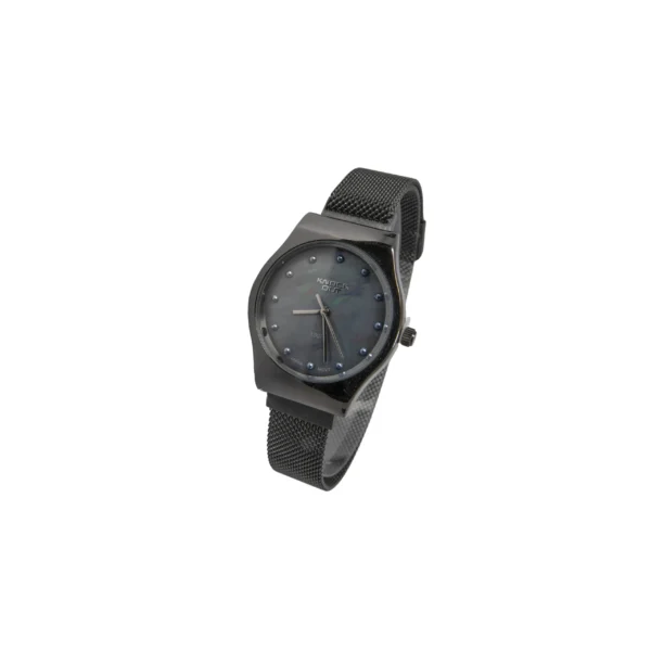 RELOJ KNOCK OUT DE MALLA NEGRA IMANTADA Y BOLITAS AZULES