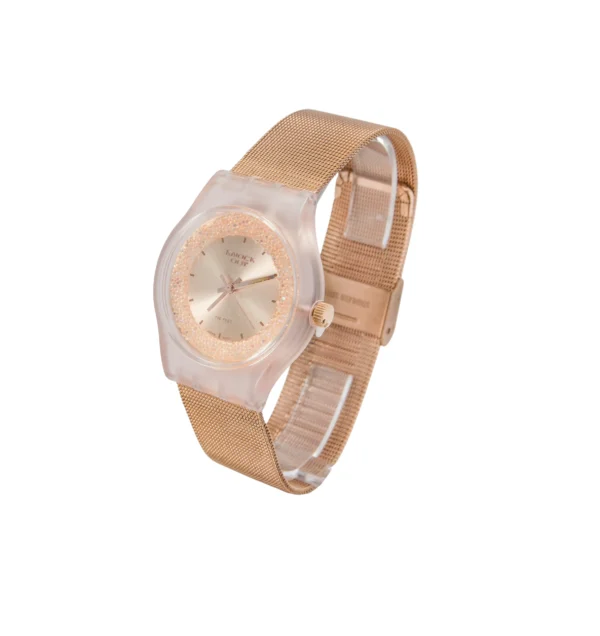 REK07- RELOJ KNOCK OUT ROSE MALLA METALICA