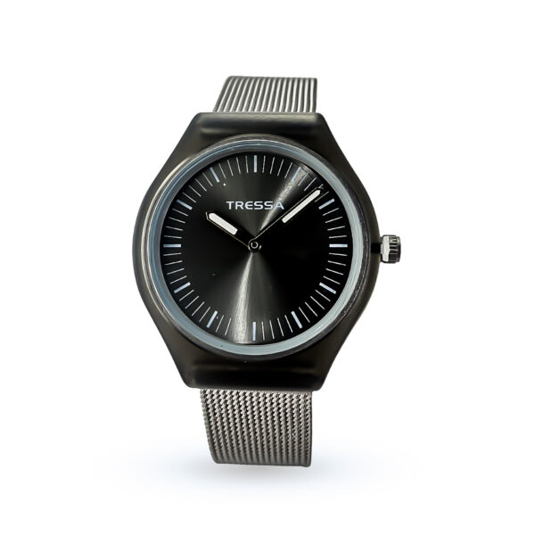 RET04-RELOJ TRESSA CON MALLA PLATEADA Y CUADRANTE GRIS