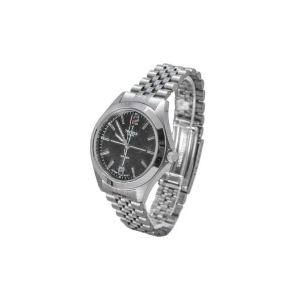 RET10- RELOJ TRESSA FONDO NEGRO MALLA METAL