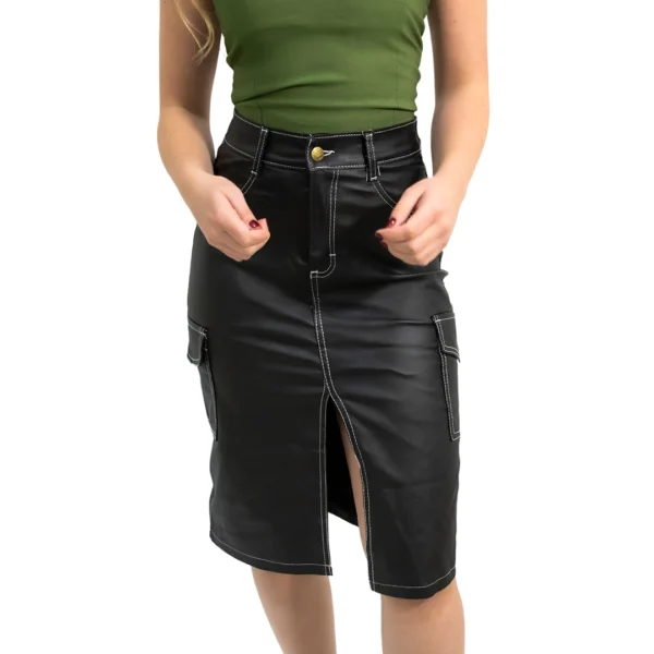 ENG01- POLLERA ENGOMADA NEGRA CON COSTURAS