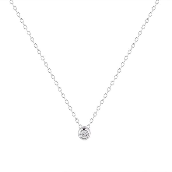 06E9-CADENA CONJUNTO DE PLATA 925 CON DIJE CIRCULAR PEQUEÑO CON ZIRCONIA