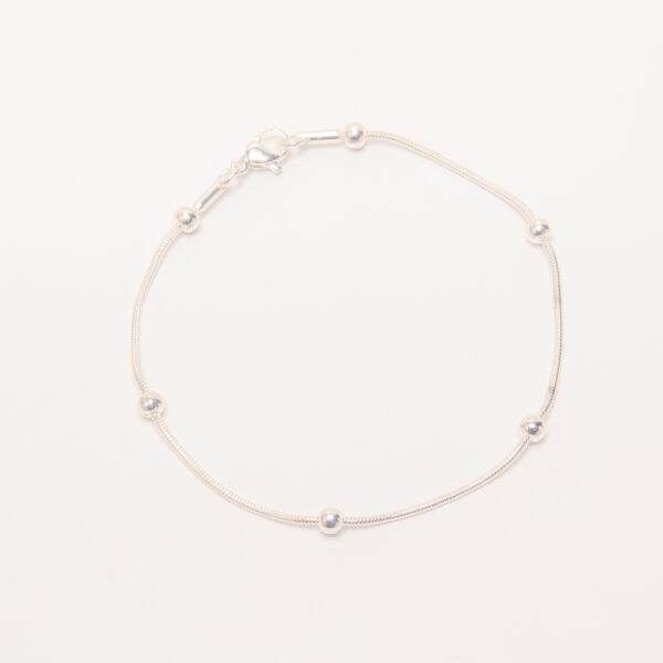 PULSERA ACERO BLANCO CON 5 BOLITAS SEPARADAS - ACEP90