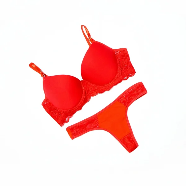 LENC11- CONJUNTO DE ALGODON CON ENCAJE ROJO
