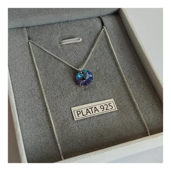 CONJN04- CADENA CONJUNTO PLATA 925 ITALIANA CON DIJE CRISTAL SWAROVSKI