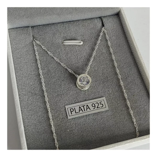 CONJN01- CADENA CONJUNTO PLATA 925 ITALIANA CON DIJE CRISTAL