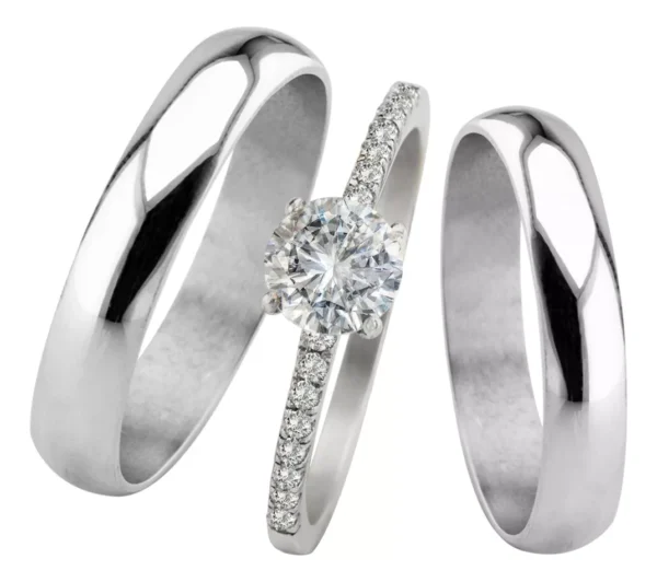 ALIANZAS 5MM PLATA 925 Y ANILLO SOLITARIO COMPROMISO + ESTUCHE REGALO- AP15D9