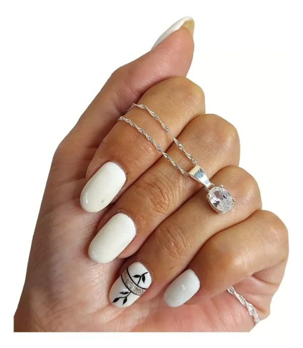CONJN03- CADENA CONJUNTO PLATA 925 ITALIANA CON DIJE CRISTAL