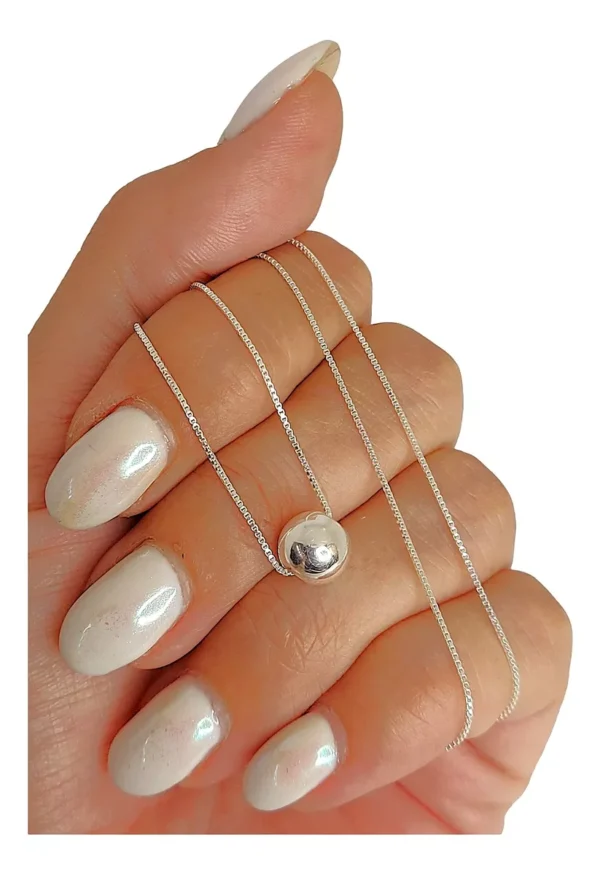 CONJN10- CADENA CONJUNTO PLATA 925 ITALIANA CON DIJE BOLITA LISA - Image 2