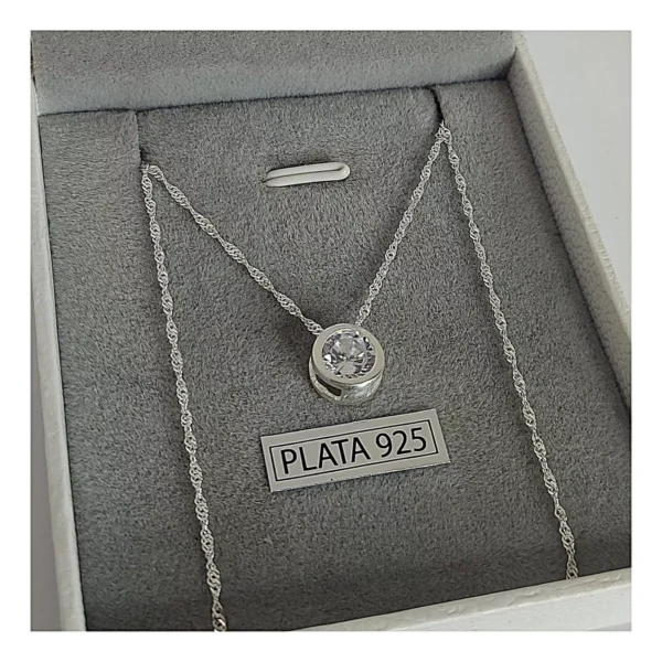 CONJN02- CADENA CONJUNTO PLATA 925 ITALIANA CON DIJE CRISTAL