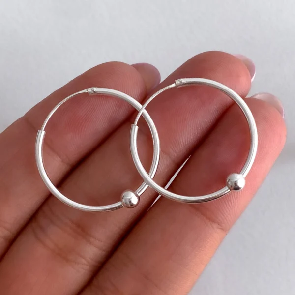 AROS ARGOLLAS CON BOLITAS PLATA 925 2,5 CM CLASICAS LISA- ARL30030