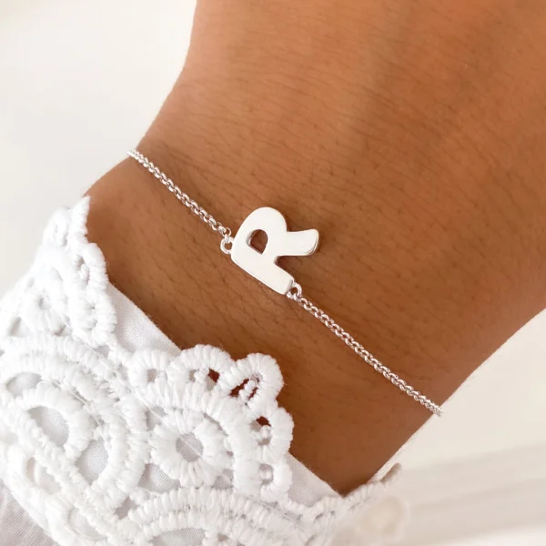 PULRN08- PULSERA LISA PLATA 925 ITALIANA CLASICA MINI ROLO CON INICIAL