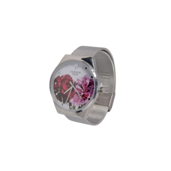 RELOJ KNOCK OUT PLATEADO CON FLORES- RE32K0